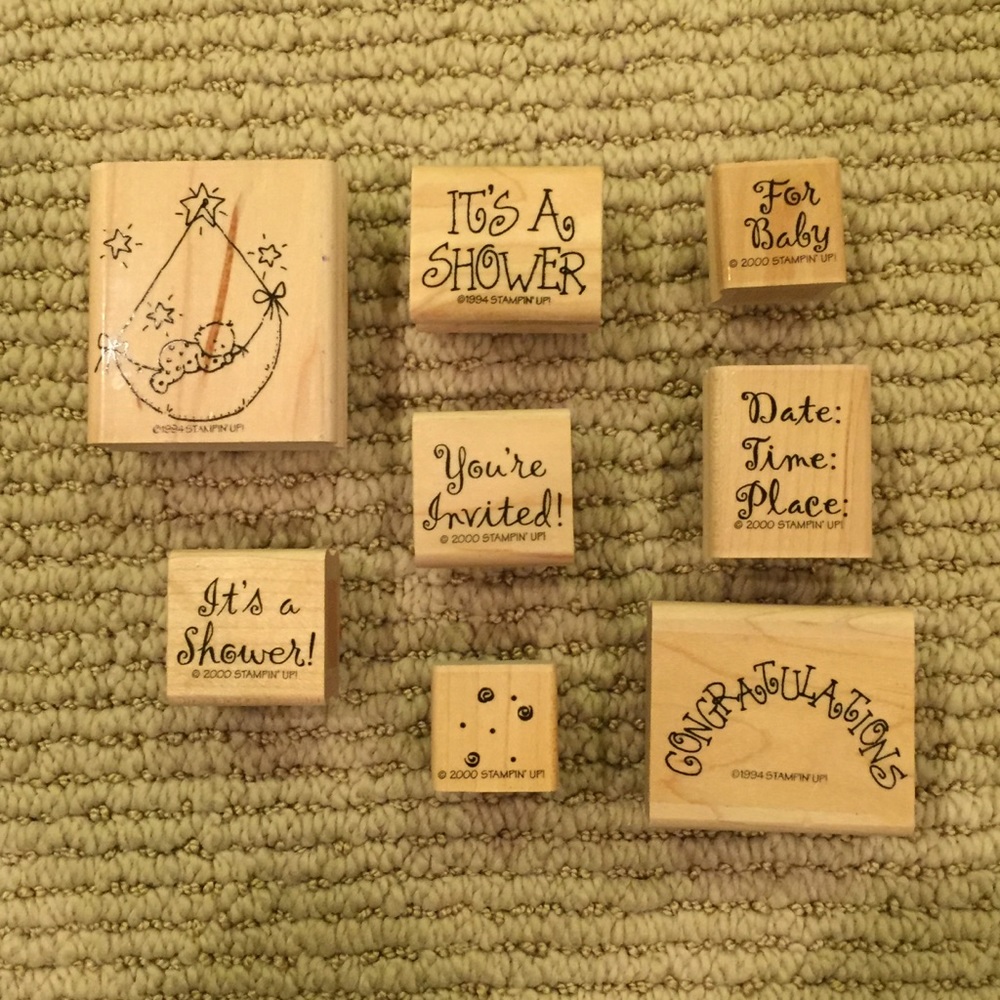 Baby Shower Wooden Block Rubber Stamps